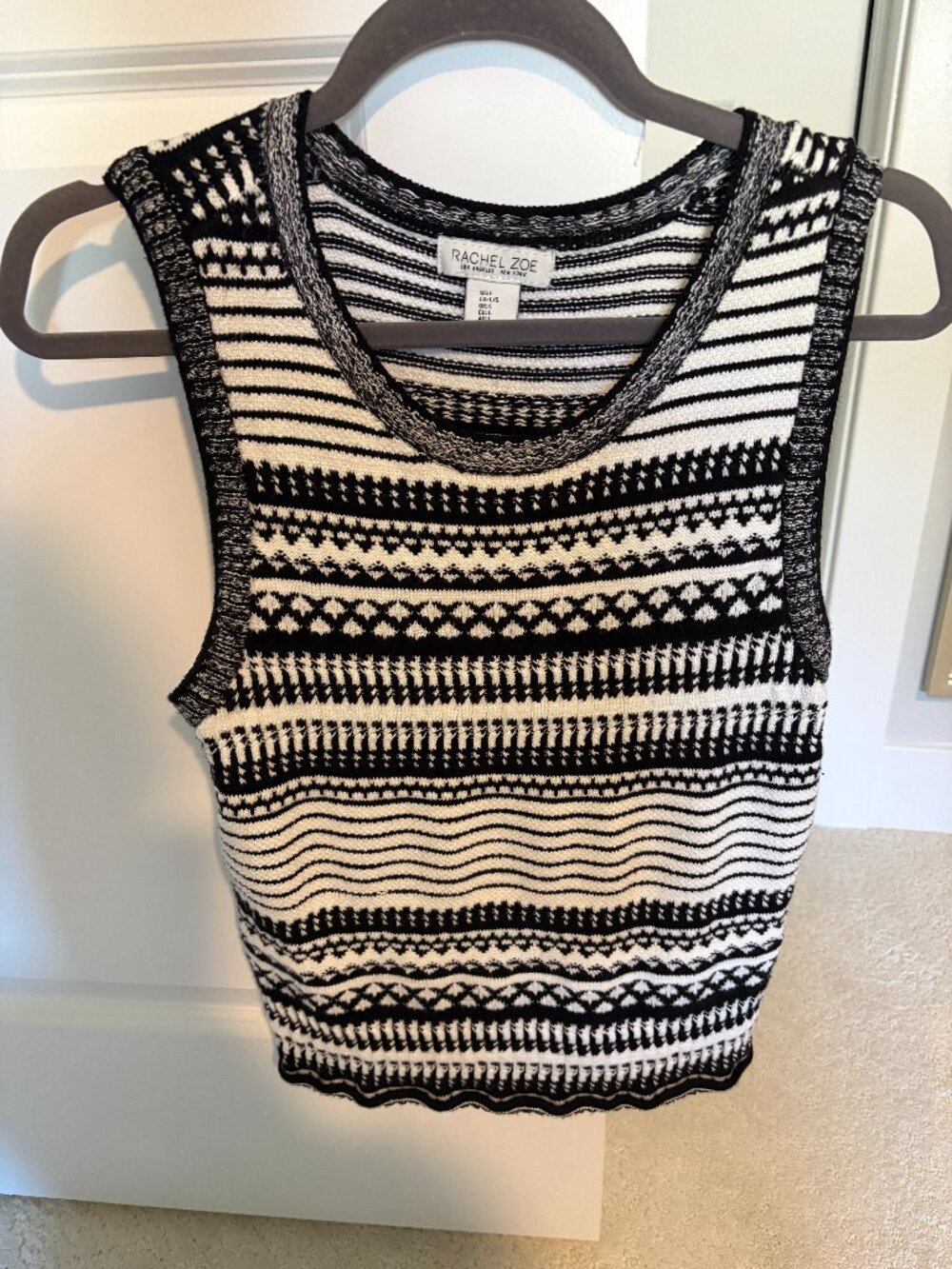 Rachel Zoe Black and White Striped Knit Tank Size Large